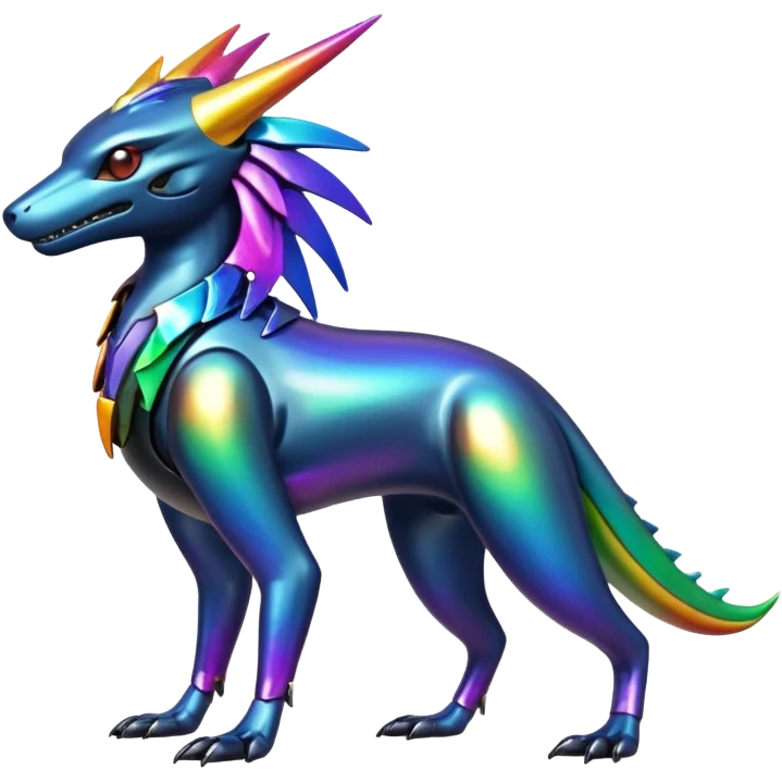 Oil-Slick Rainbow-Dark Metallic-Glossed Sleek Futuristic Cyber-Nargacuga-Vernid fusion creature (full body) emoji
