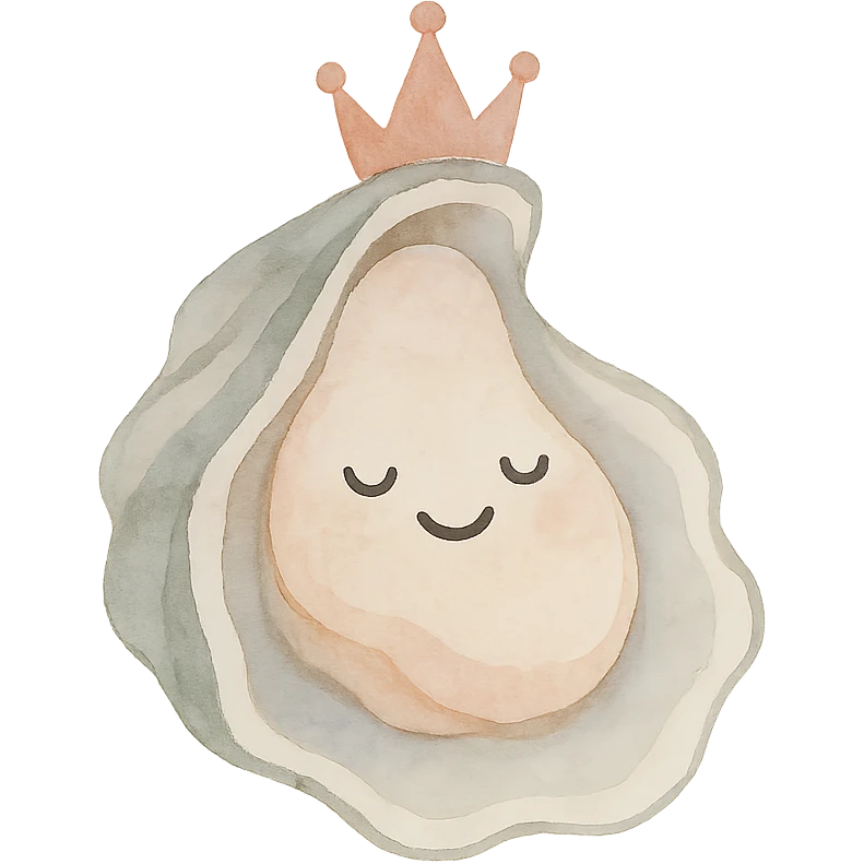 cute oyster with a tiara, watercolor art style emoji