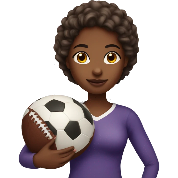 Brown skin girl with a football emoji