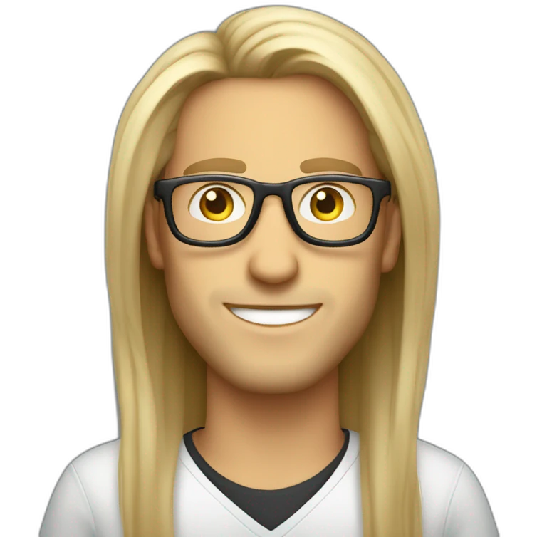 Cool white guy with rimless glasses and long hair successful management consultant emoji