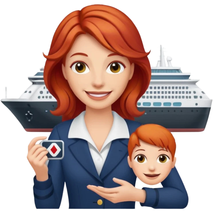 cruise emoji with a red headed woman emoji