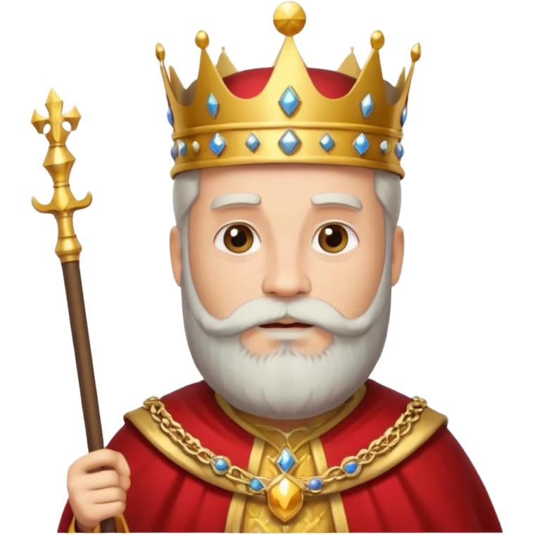 Bearded King, Wise king with short white beard, royal staff in hand, wearing crown
 emoji