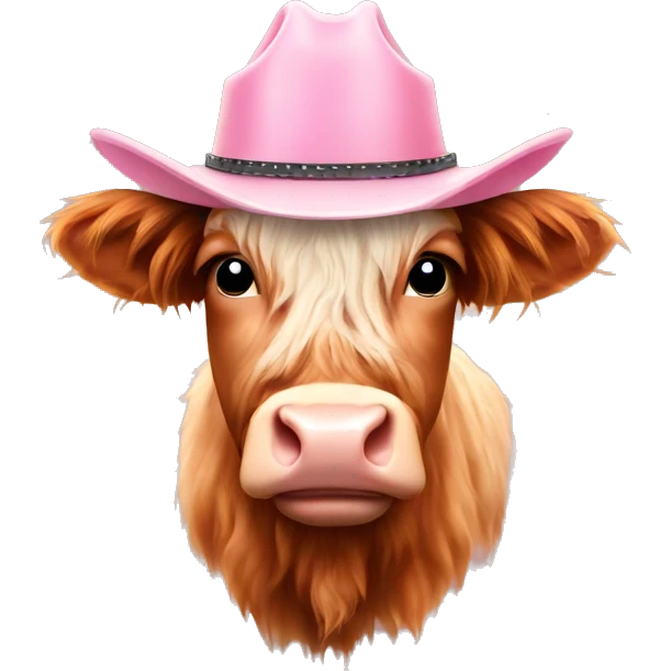 Light Pink cowboy hat on highland cow emoji