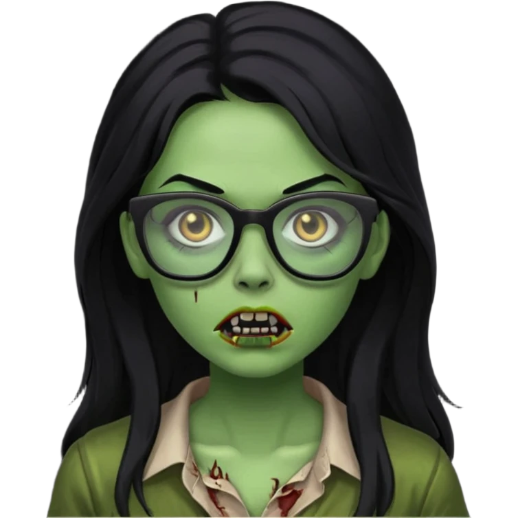 crie um emoji de zumbi feminino, com pele verde, óculos preto e cabelo longo preto emoji