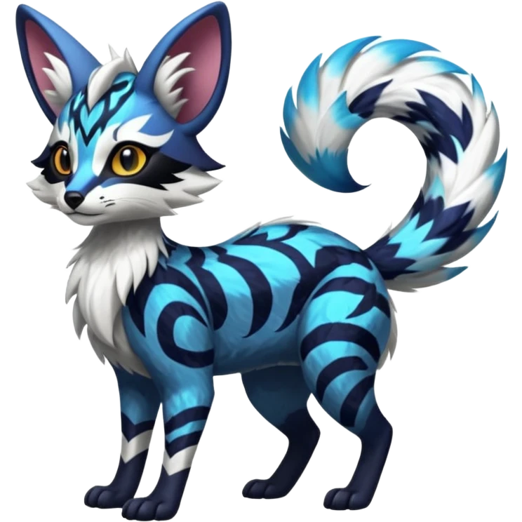 Futuristic furry fluffy floofy feathery tribal marked Genet-Absol-Kyurem-Zeraora-Primagen-fusion-creature  emoji