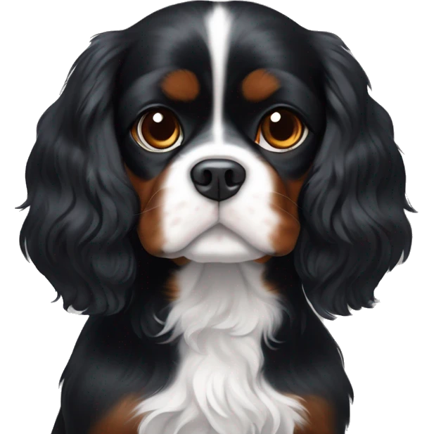 Completely black Cavalier King Charles spaniel with a while stripe on chest and a little bit of white on the chin. emoji