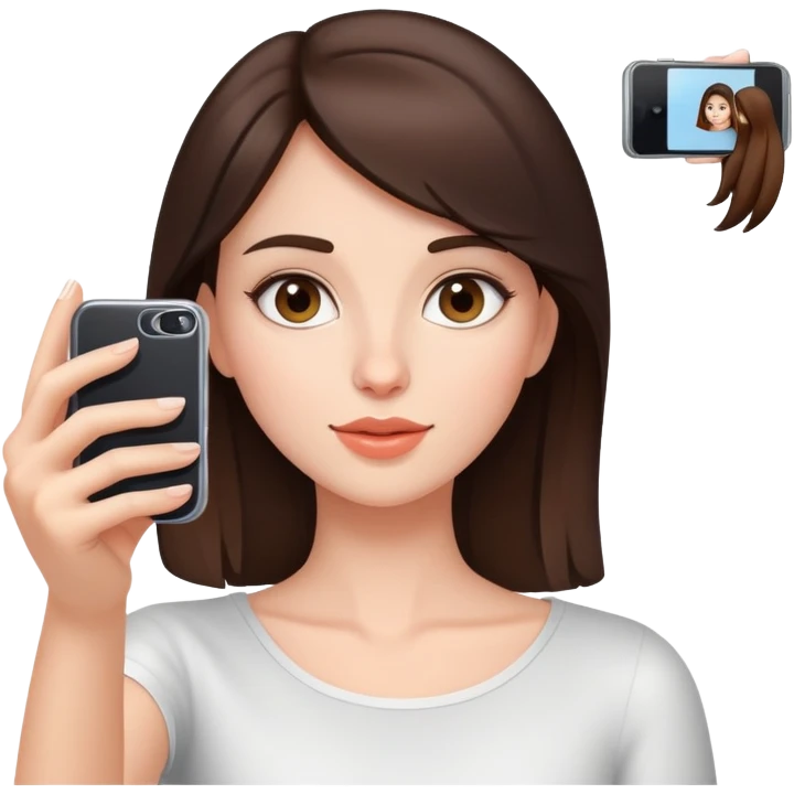 A brunette girl takes a selfie emoji