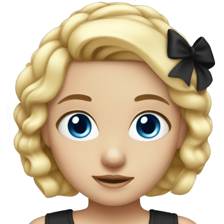 Blonde girl with blue eyes and black bows on her head emoji