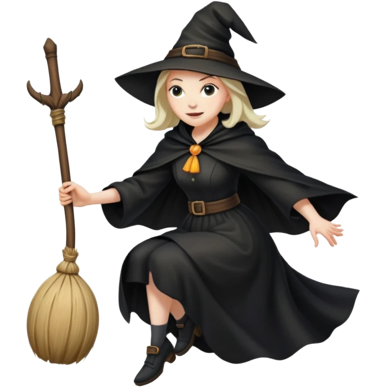 wicked looking witch flying high in the air on a broom emoji