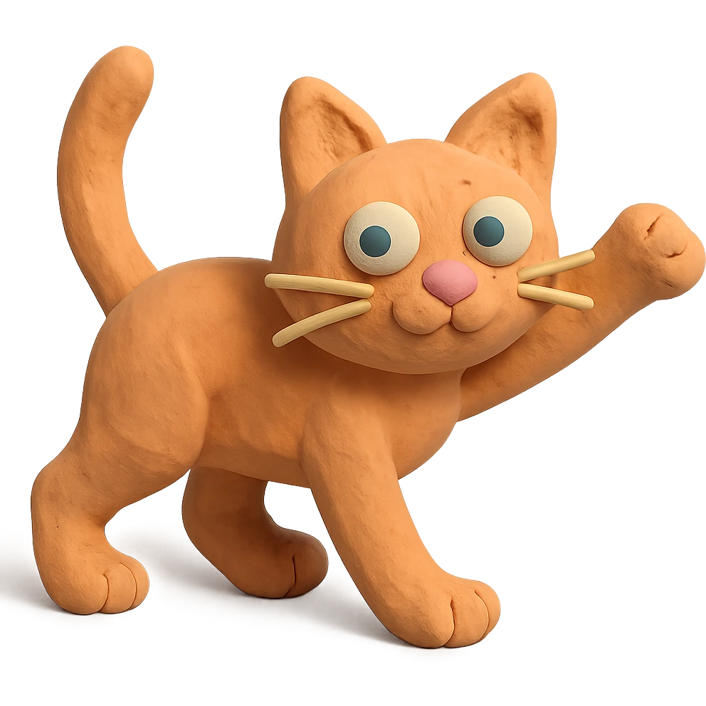 playful pose cat in claymation style with pastel colors emoji