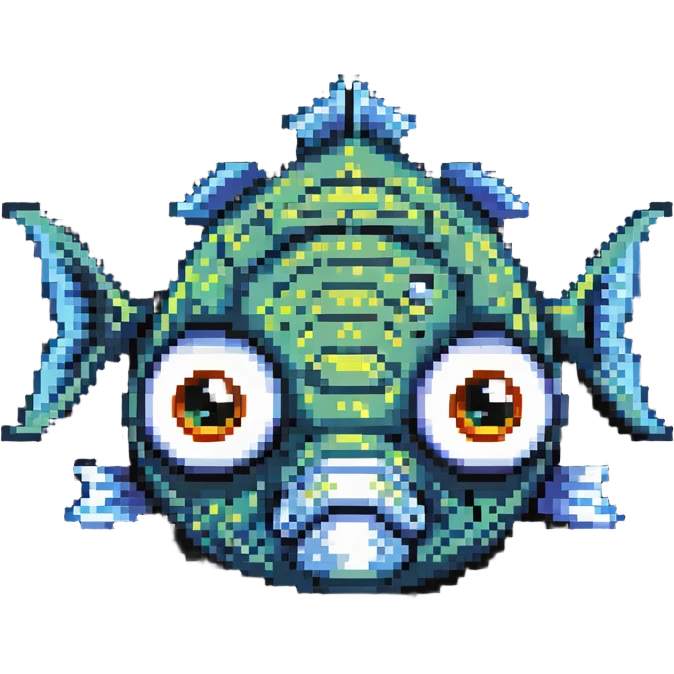 cute cartoon fish head logo with big eyes emoji