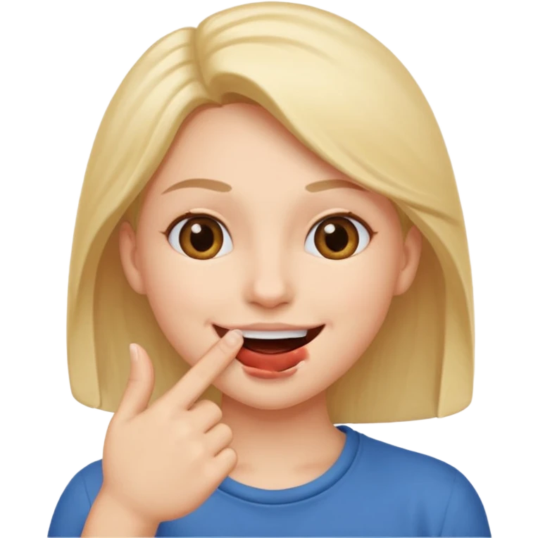 A smiling face with open mouth and taking is finger inside mouth emoji