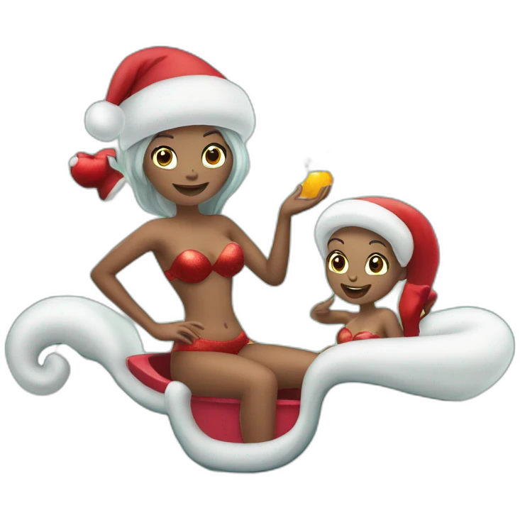 Two mermaids in Santa’s sleigh emoji