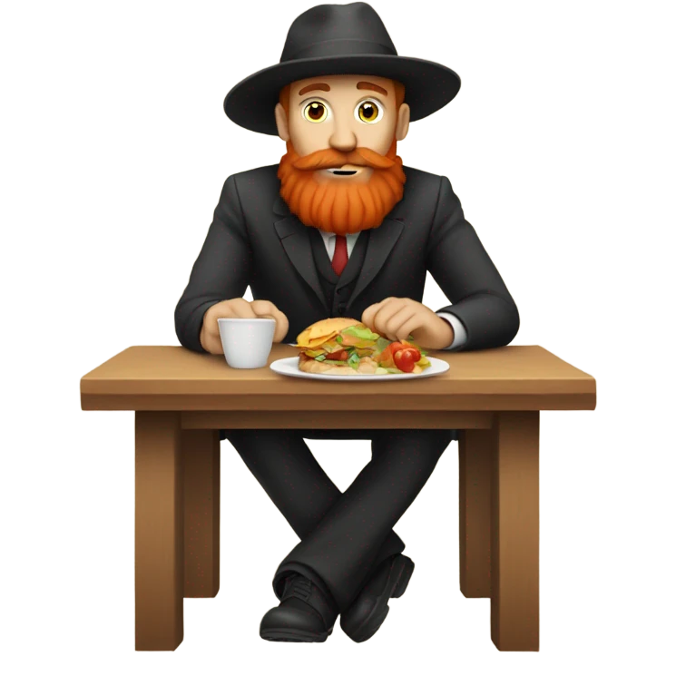 White guy with hat and read beard eating at a table alone  emoji