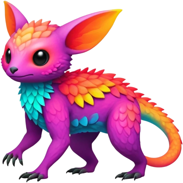 lush warm-colored colorful neon-colored Fakémon-Trico-creature (full body) emoji