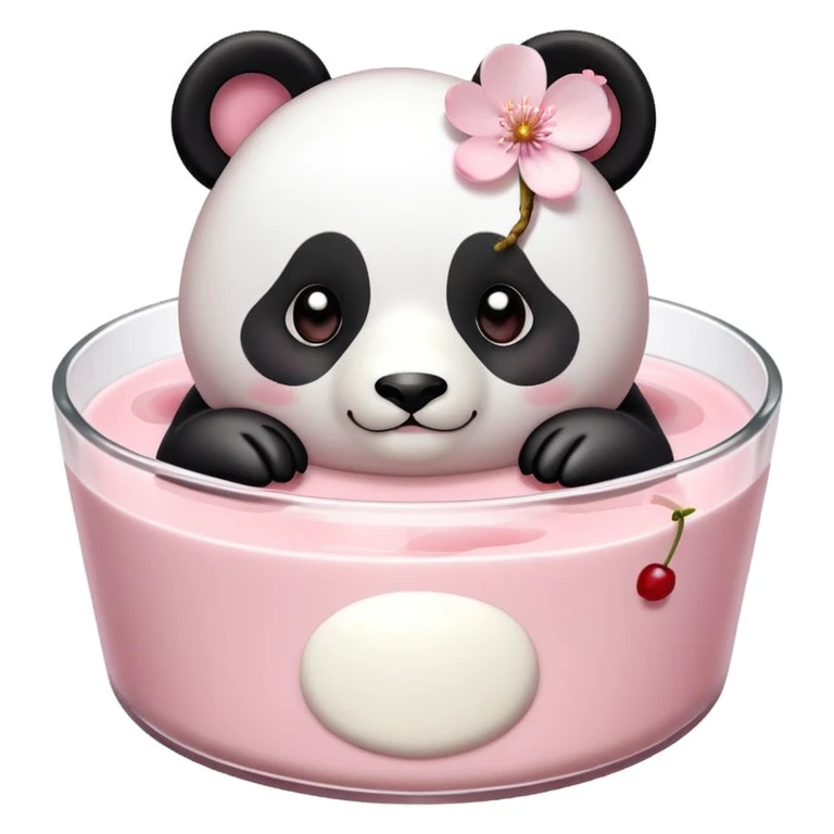 Sakura pudding shaped like a panda with cherry blossom garnish emoji