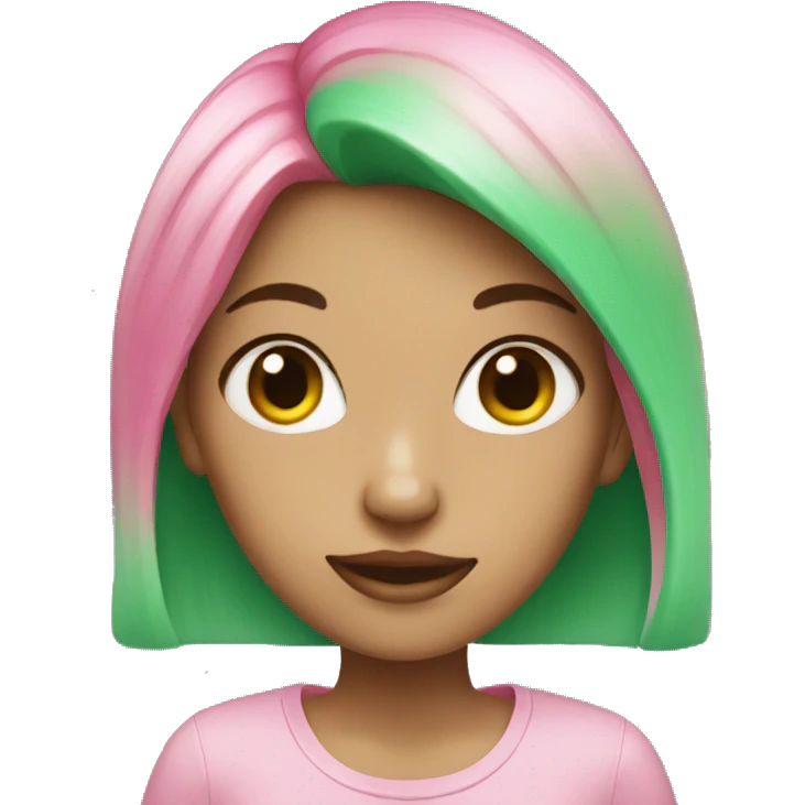 Girl with 4 eyes and green hair and pink skin tone emoji