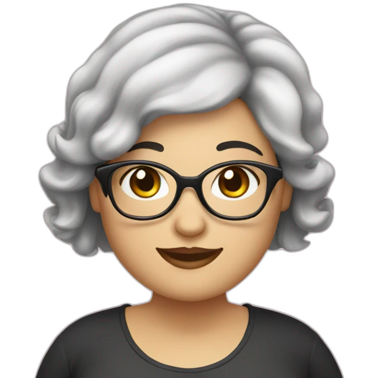 A chubby white young woman with black hair glasses and smiling emoji