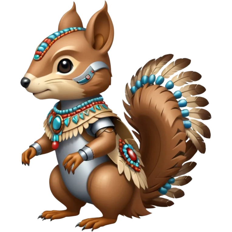 Full Robotic squirrel wearing native American regalia with feathers and beads emoji