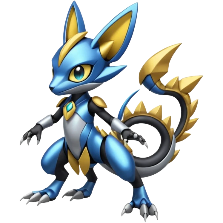 Modern Futuristic Cyber-Meloetta-Greymon-Greninja-Zeraora-Pokémon-Digimon-Fakémon-fusion-hybrid-creature emoji