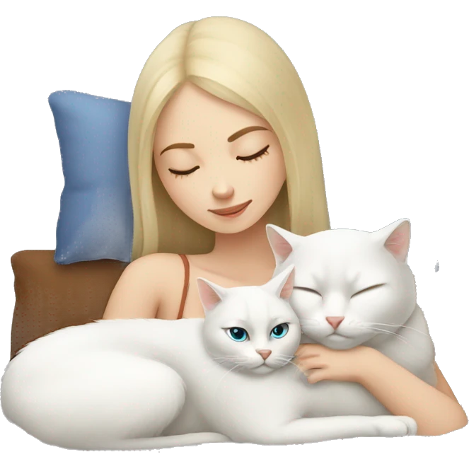 Russian girl sleeping with white cat emoji