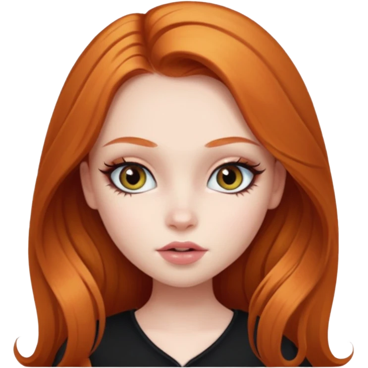 pale skin, girly bratz baddie, beautiful eyes, eyeliner, long ginger hair emoji