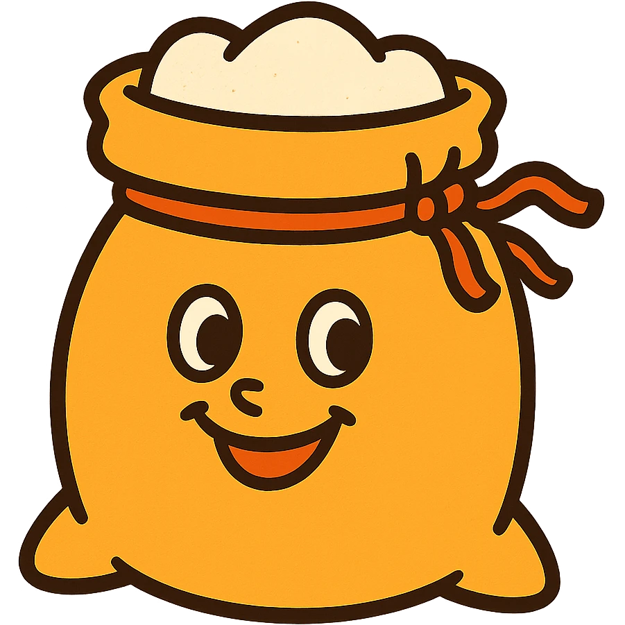 cartoon flour sack with a smiling face, vibrant toon style emoji