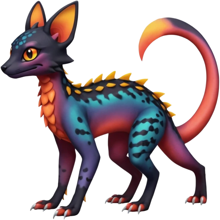 Dark magma-gradients-colored Salandit-Umbreon-Genet-Noivern-Noibat-Serval-Hybrid (Full body) emoji