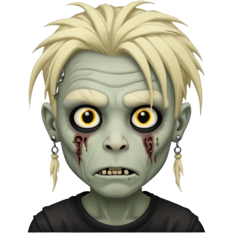 Grey pale skinned zombie boy with wrinkled skin and blond dreadlocks. Nose and ear piercings. Emo. emoji