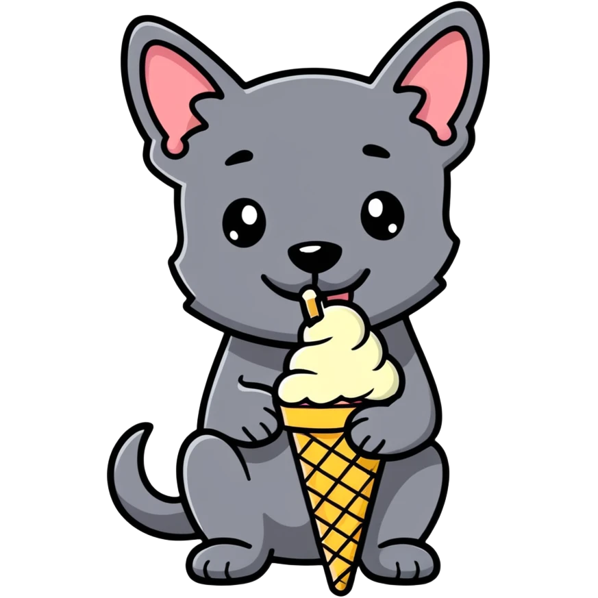 Small black dog eating ice cream emoji