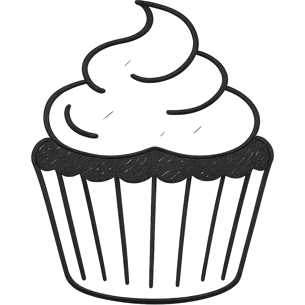 Make the cupcake chocolate with pink icing, hand drawn outline style with no background. emoji