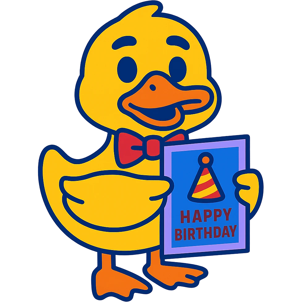 duck with bowtie holding birthday card emoji