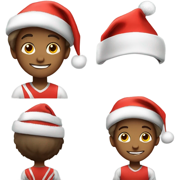 boys in sportswear having fun with Christmas colours and Santa cap emoji