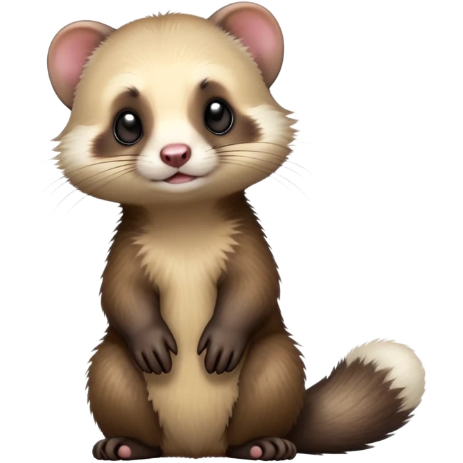 cinematic-[ferret]-realistic-full-body-sitting-emoji,-tiny-paws-tucked-close,-head-tilted-dramatically,-fluffy-[sable]-fur,-simplified-yet-realistic-focused-features,-highly-detailed,-glowing-with-an-almost-sarcastic-glow emoji