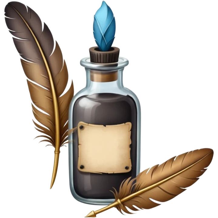 feather quill and ink bottle, soft painterly textures, whimsical and creative emoji