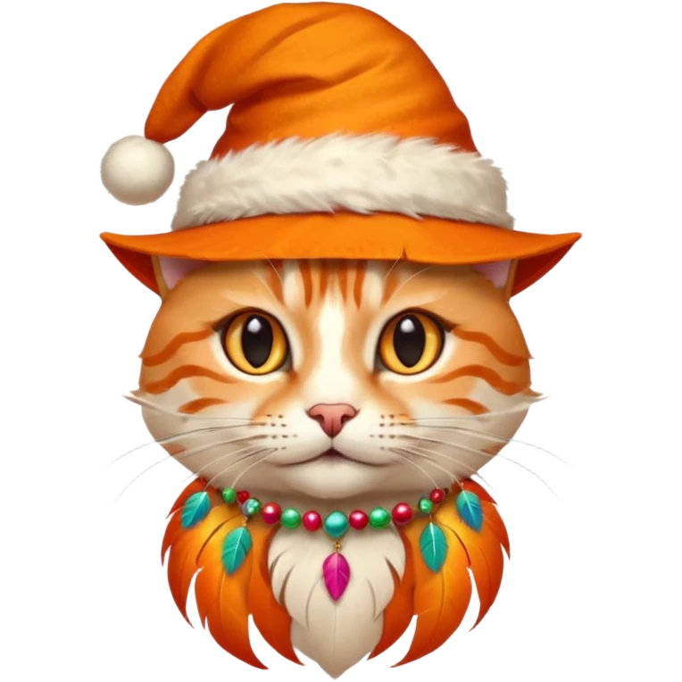 cat head, orange, with hat and feather on it emoji