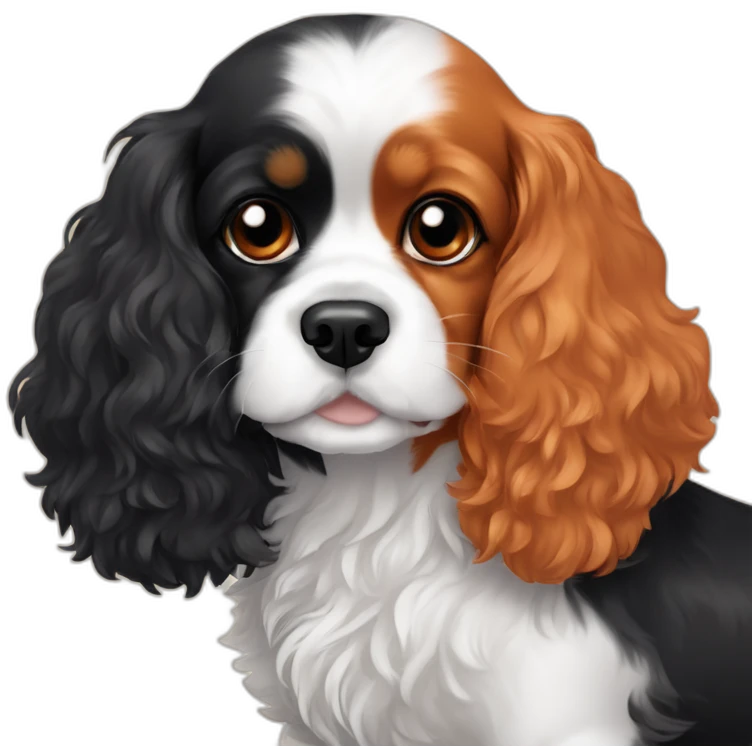 orange and white cavalier king charles spaniel and black poodle cuddle each other  emoji