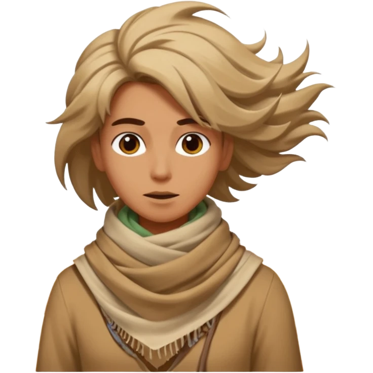 person living in desert just face, hair showing, eccentric  emoji