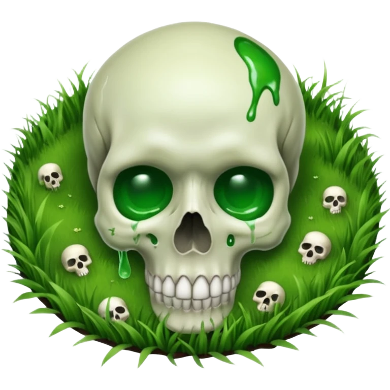 A person melting into the grass and skull head emoji