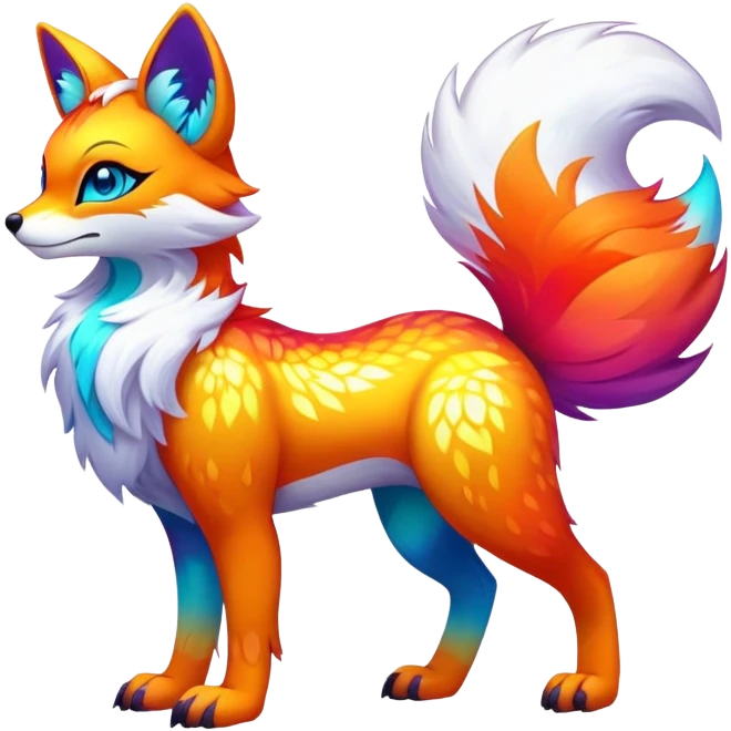 Vibrant multicolored neon-colored Falvie-Fionbri-creature-sparkle-hybrid-fursona, full body, fur pattern-markings emoji