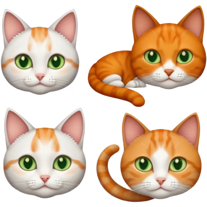 3 tiny different coloured short hair cats including a dark grey and white cat with green eyes, a ginger and white with orange eyes and a brown tabby and white with hazel eyes emoji