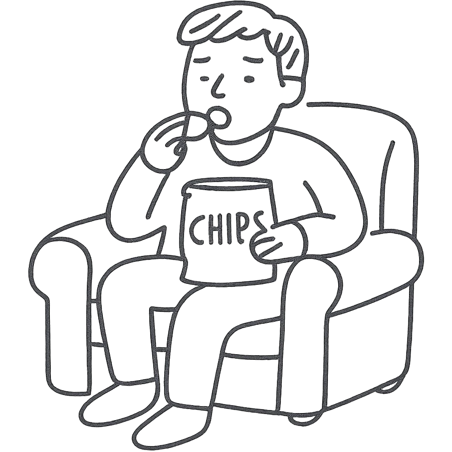 person eating chips on the couch emoji