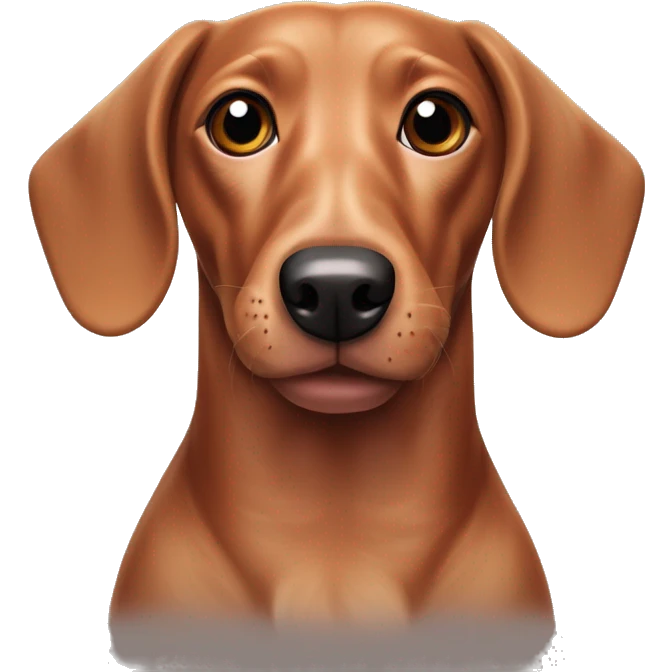 mixed breed dachshund labrador retriever dog with floppy ears, red and black hair, and a long tongue emoji