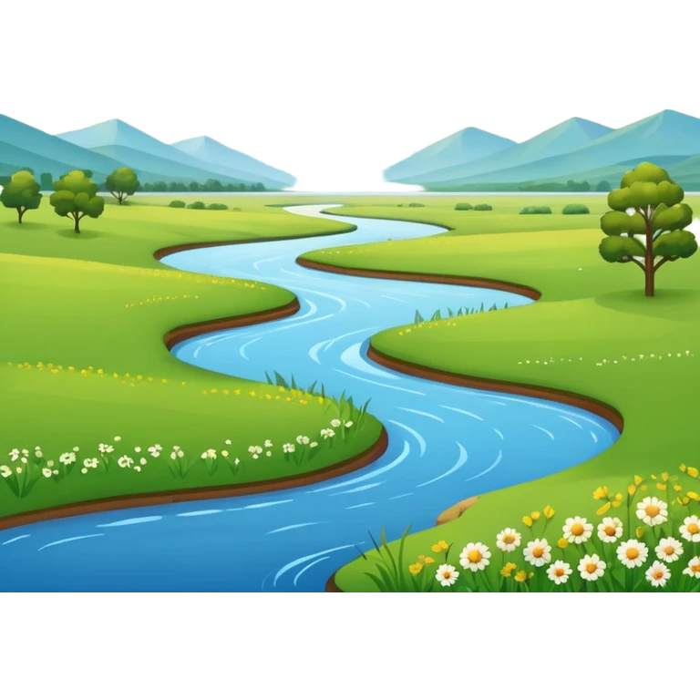 meadow and river landscape, flat horizon, no mountains emoji