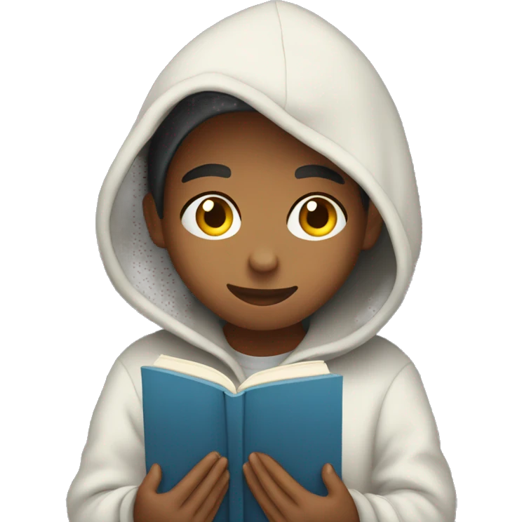 teenager in hoodie reading a book emoji