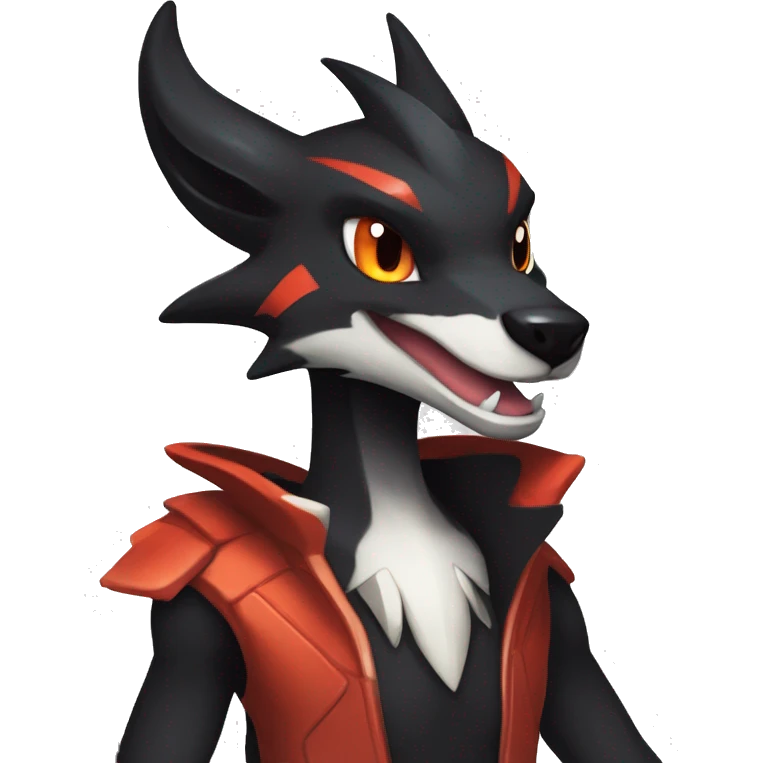 Black Cool Edgy Anthro Noivern-Nargacuga-Houndoom-Charizard Fakémon  with White and Red Edgy markings emoji