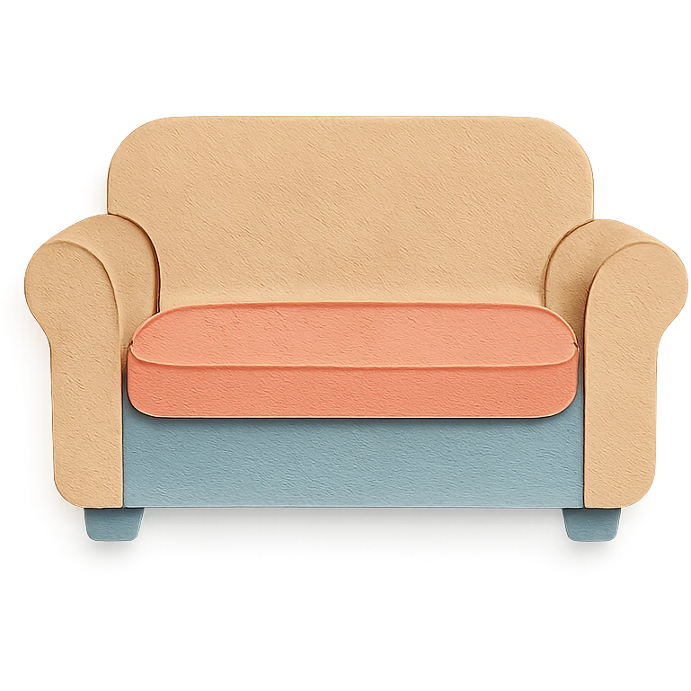 paper craft style sofa foam, layered paper look, soft colors emoji