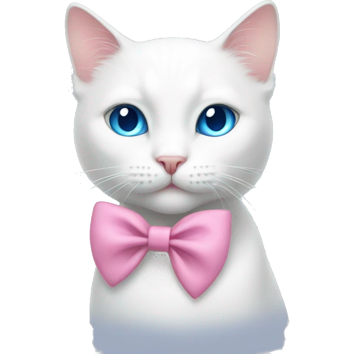 white cat with a pink bow and blue eyes emoji