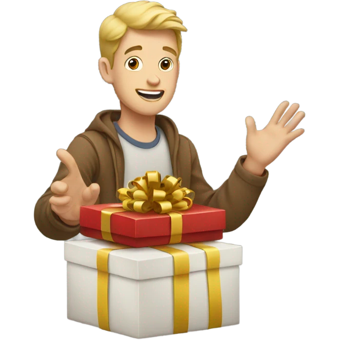 A white guy opening presents emoji