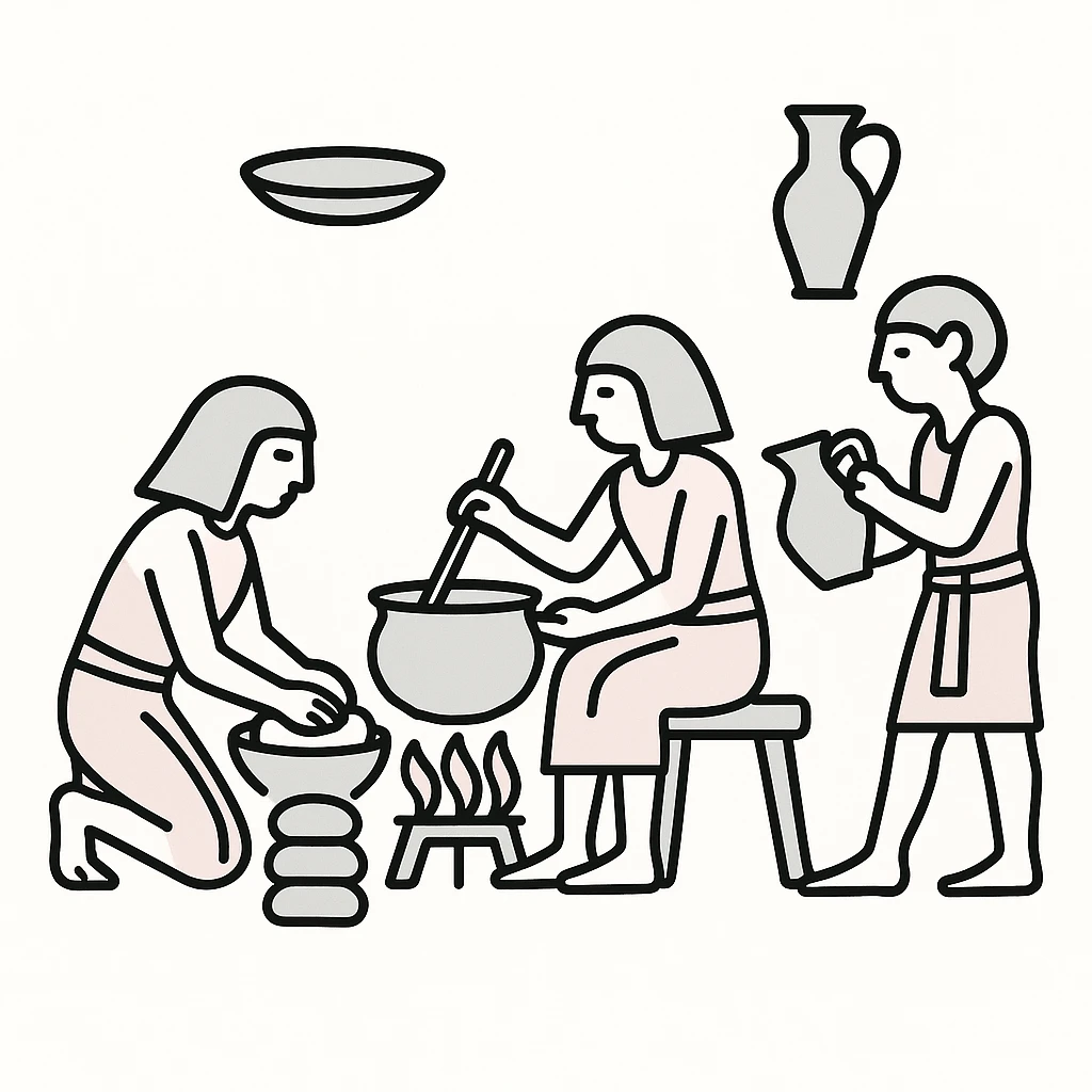 ancient Egyptian cooking scene in hieroglyphic style emoji
